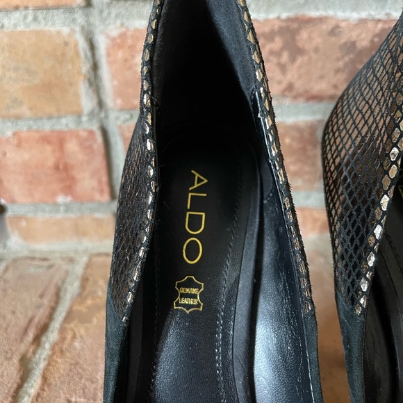 Aldo Black Suede High Heels Gold Embellished - Picture 7 of 8